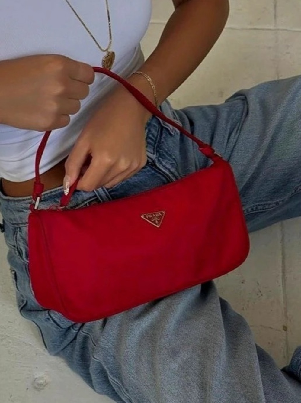 Prada Tessuto Mini Pochette Bag Nylon Red♥️🌹‼️💄
